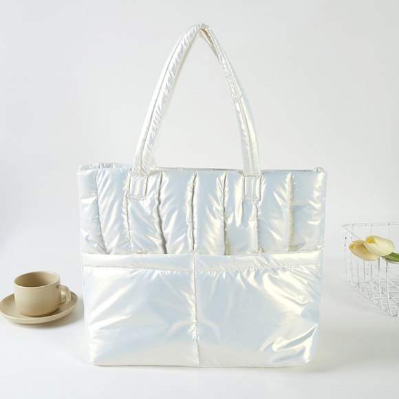iFashionBox Handbags - Cream Puffer Tote Purse Solid Casual Womens Fashion Accessory Shoulder Bag
